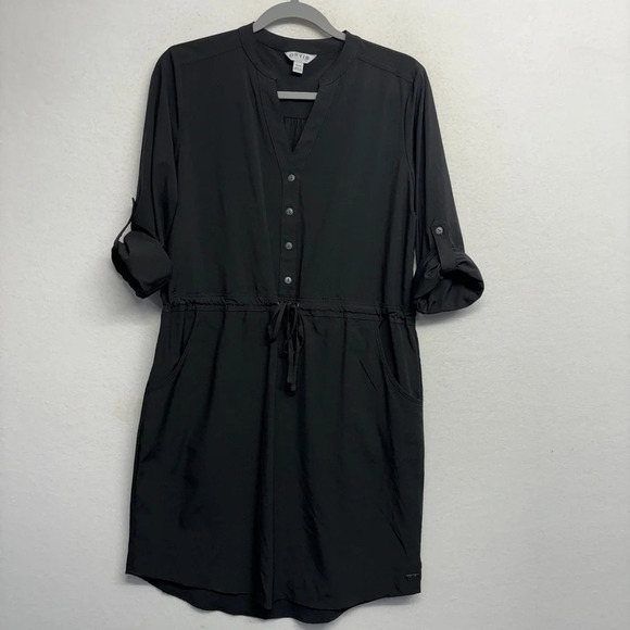 Orvis Pack & Go Travel Dress Black Roll Tab Sleeve Mini Tie Waist Wrinkle Resist - Picture 5 of 12